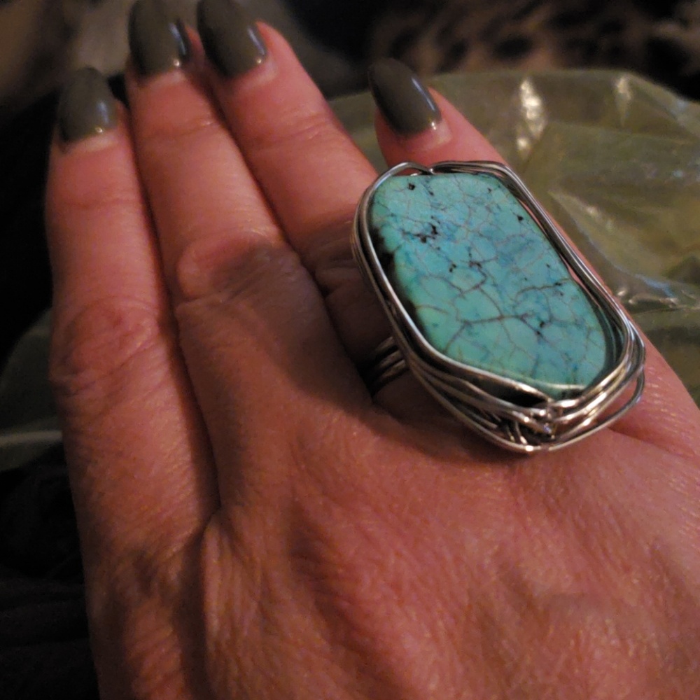 Turquoise Silver Wire Ring